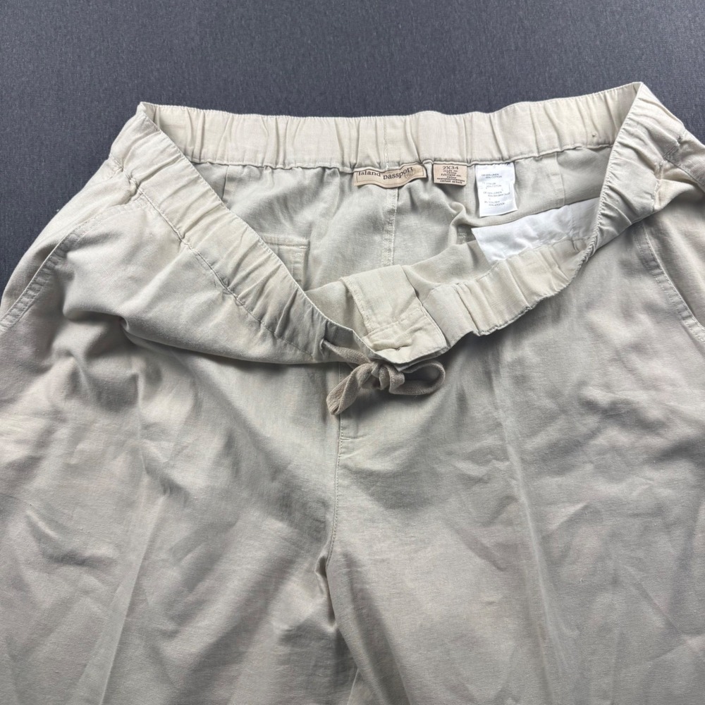 Island Passport Mens Linen Cotton Blend Drawstring Pants Tan 2X34 Relaxed Fit